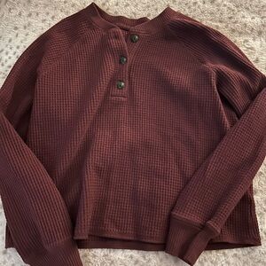 Burgundy Waffle Knit Henley Top